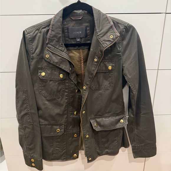 J. Crew‎ Downtown Field Utility Chore Barn Jacket Wax Coated Army Green XS - Picture 2 of 7
